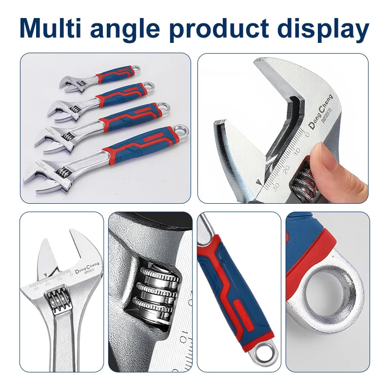 Professional Adjustable Wrench with Laser Scale - Forged Steel, Chrome Plated, Large Jaw & Soft-Grip Handle (6/8/10/12 Inch)