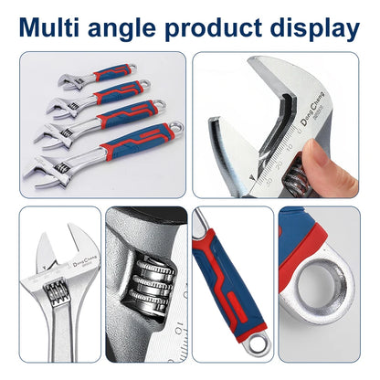 Professional Adjustable Wrench with Laser Scale - Forged Steel, Chrome Plated, Large Jaw & Soft-Grip Handle (6/8/10/12 Inch)