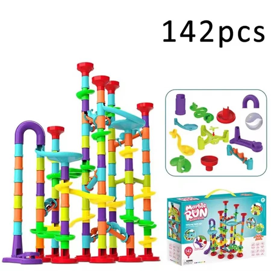 Construction Marble Run Race Track Building DIY Blocks Kids 3D Maze Ball Roll Toys Children Christmas Gift 45/93/113/142pcs Set