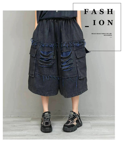 Trendy Cool Fashion Top Women Distressed Asymmetrical Mid-length T-shirt Loose LX5861