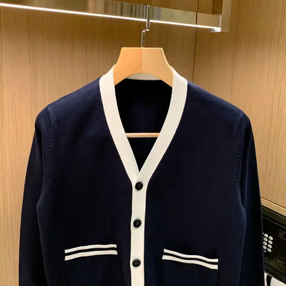 Autumn Winter Men Knitted Cardigan Sweaters Long Sleeve Classic Vintage Patchwork Smart Casual Coat