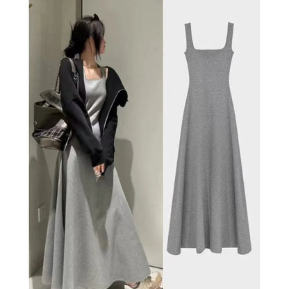 Summer Square Collar Sleeveless Vest Dress Large Size Loose plus Size Outerwear Base Layer over Knee Long Skirt Women's Clothing