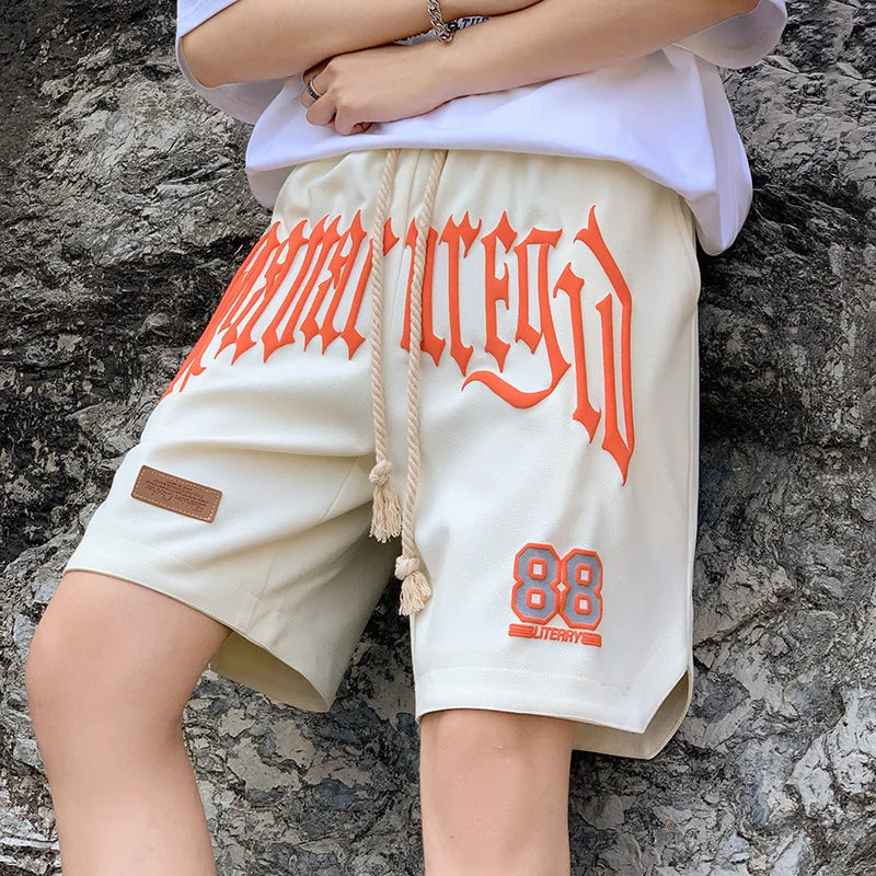 2026 Letter Foam Printed Shorts Men Loose Fit Summer Streetwear Running Sports Short Pants Men Women Hip Hop Half Wide Leg Pants