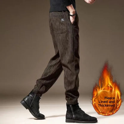 Men's Casual Corduroy Loose Fit Pants Autumn Winter Korean Style Trendy Cuffed Outdoor Wear Non-Iron Long Trousers