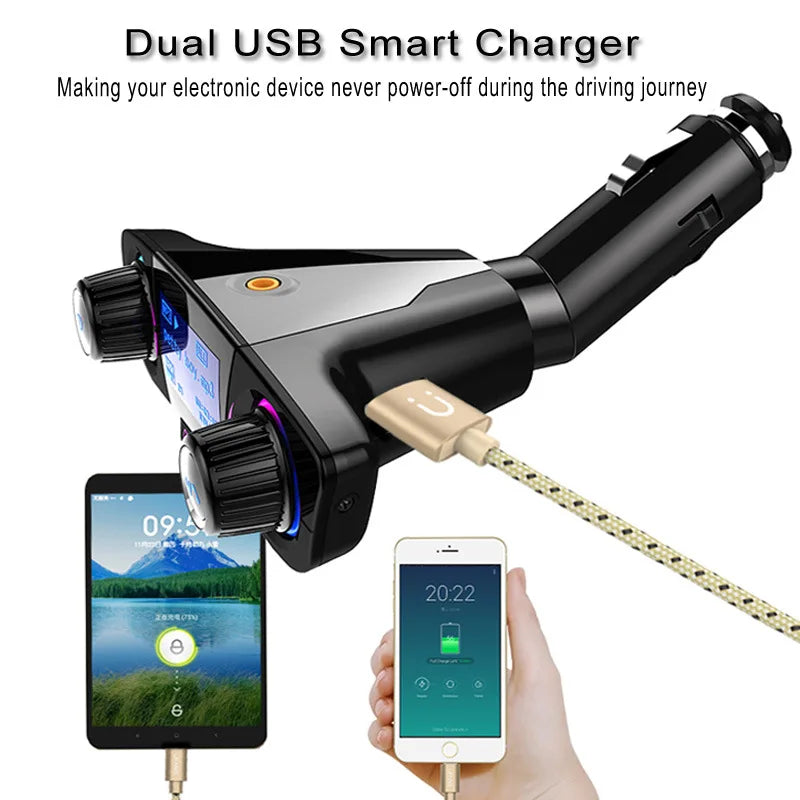 Car Bluetooth Charger FM Transmitter Mp3 Player Auto Wireless Handsfree Dual USB Charger LED Screen Bluetooth 5.0 Car Adapter