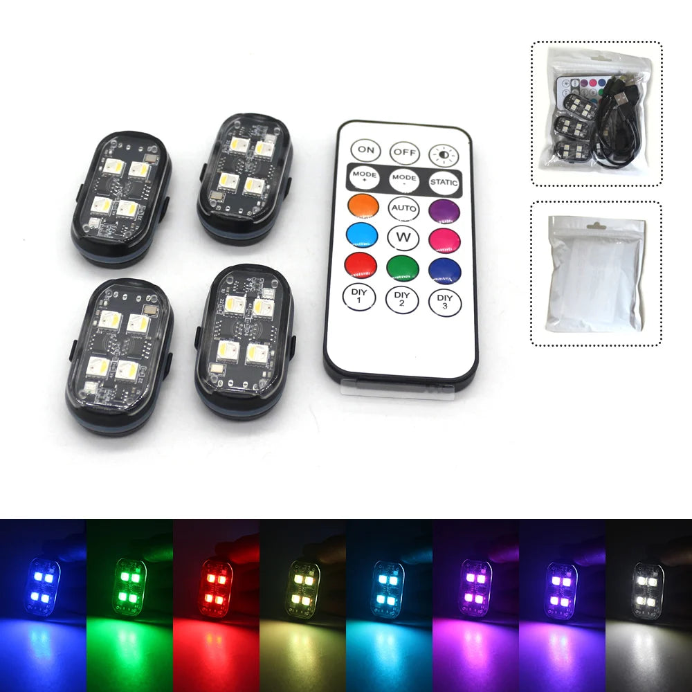 4/8Pcs Wireless Rechargeable LED Strobe Decor Lights, 8-Colors USB Waterproof Anti-Collision LED Car Flashing Warning Light