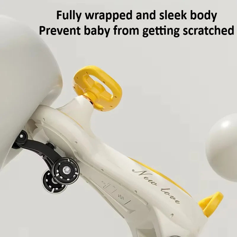 Kids Wiggle Car Ride On Toy with Music & Light Anti-Tip Design 360° Swivel Wheels Storage for Boys Girls Outdoor Playground