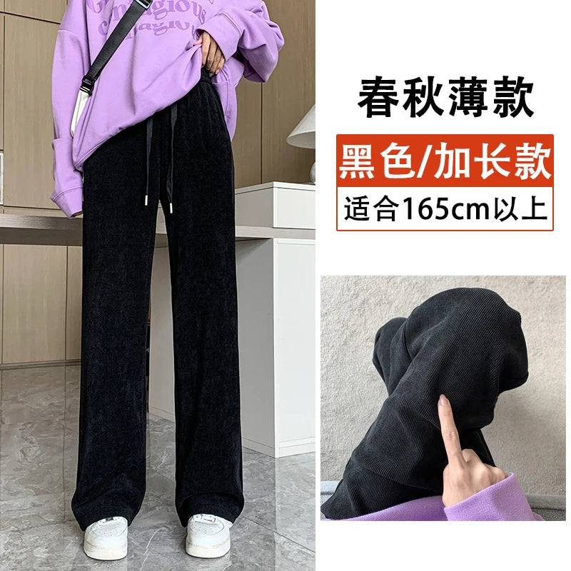 plus Size Women's Casual High Waist Thin Wide Leg Pants Spring Autumn Straight Cut Long Trousers Comfortable Slimming Effect