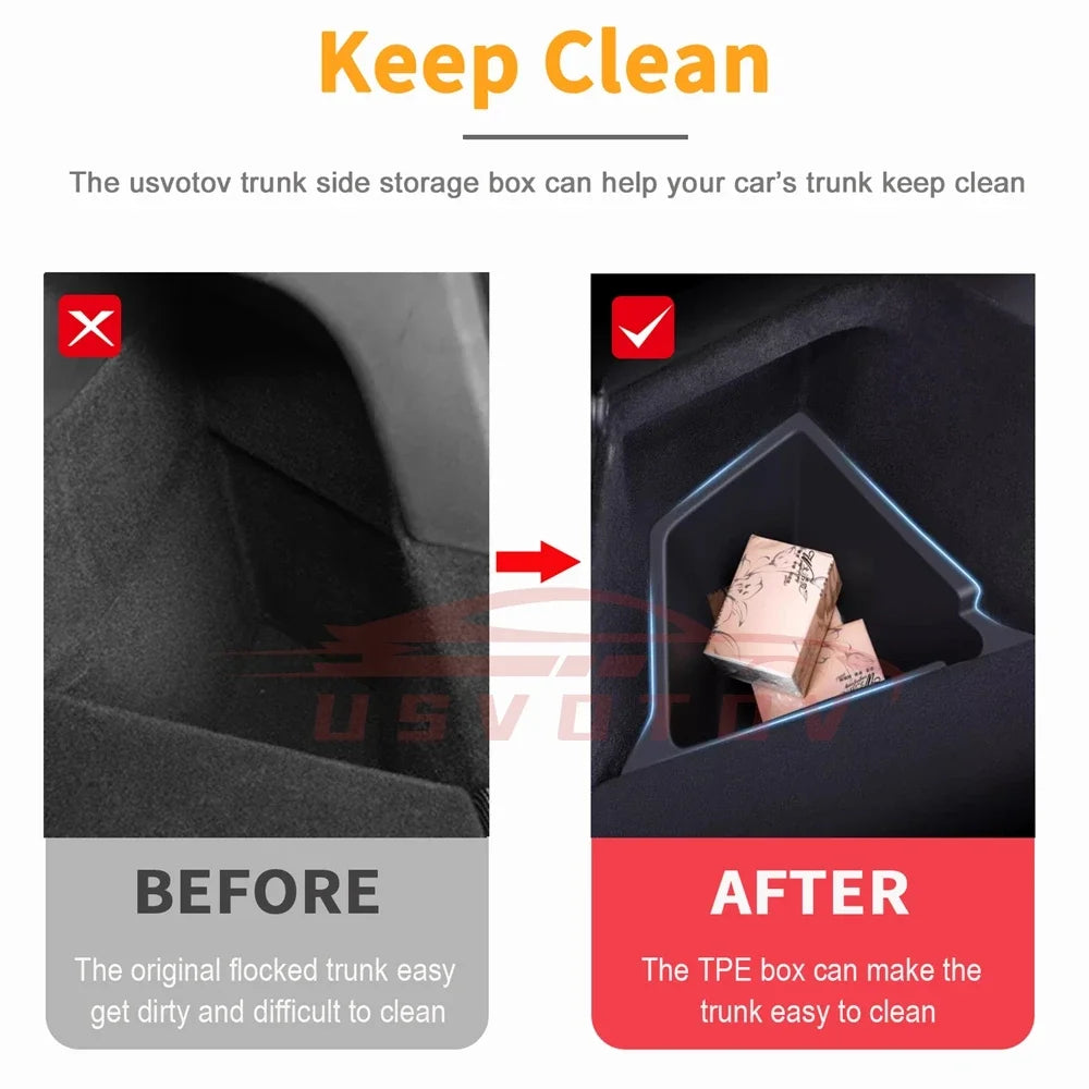 Trunk Organizer For Tesla Model Y Juniper Launch Refresh 2025 Rear Trunk Storage Bins Side Box Organiser TPE Trim Accessories