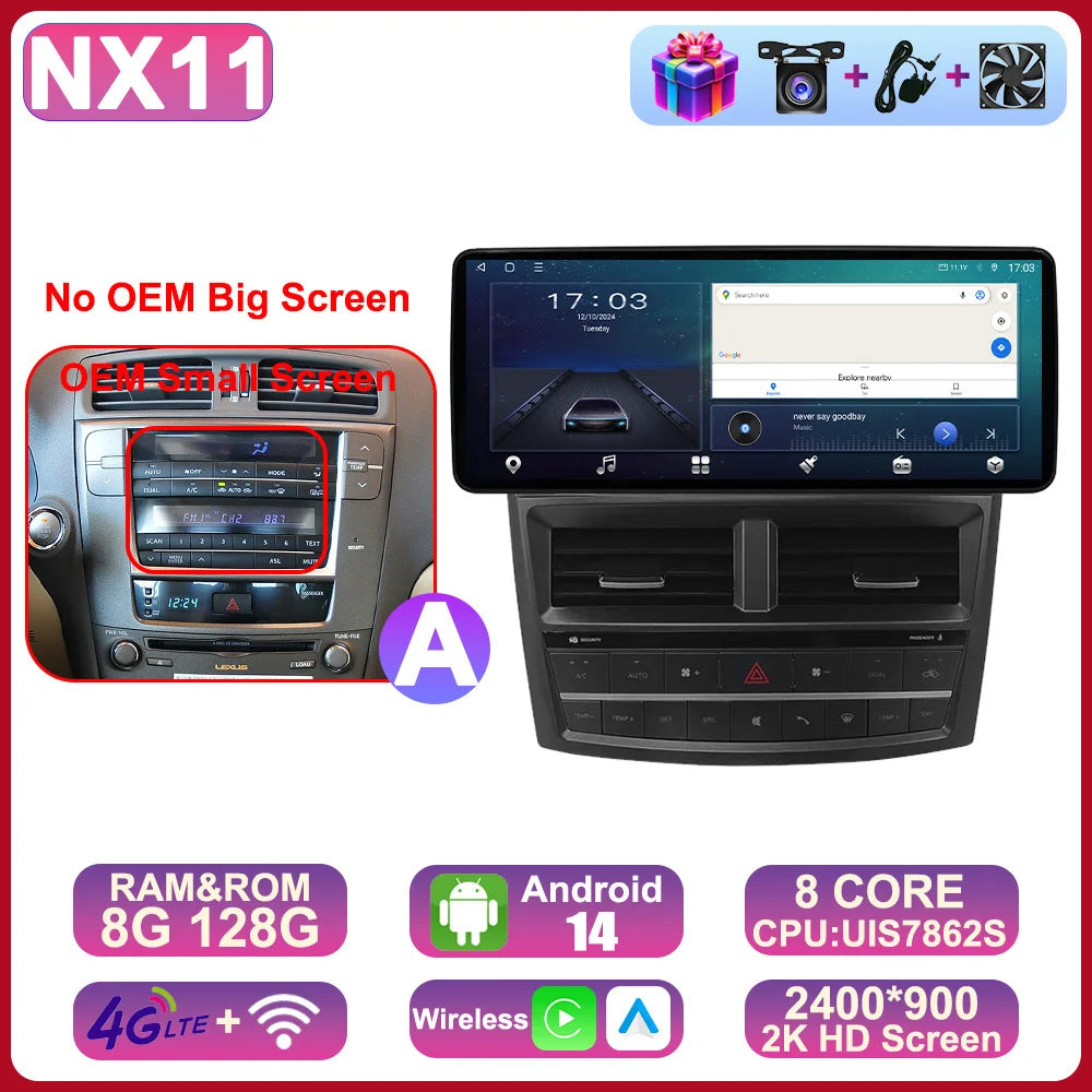 12.3" 2Din DSP Android 14 Car Radio Intelligent System For LEXUS IS200 IS220 IS250 IS300 IS350 2006 - 2012 Carplay Auto Navi HU