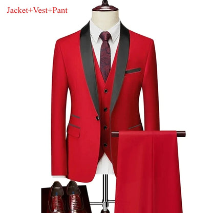 Men's Lapel Black Suit Set Coat Vest Trousers / Business Groomsmen Groom Wedding Dress Fprmal Blazer Pants