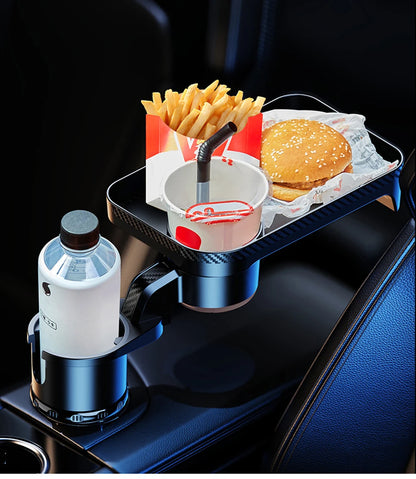 Car Cup Holder Expander Multi-Function Drink Holder with Food Table 360-Degree Adjustable Base Tray for Snack