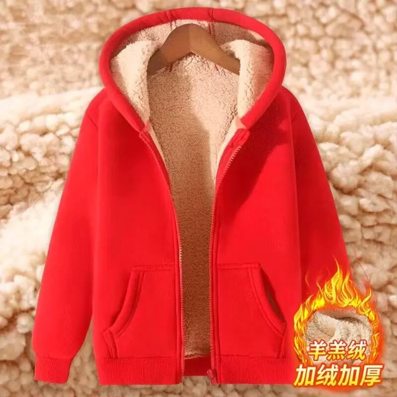 Lamb Velvet Hooded Sweatshirt Unisex Thickened Warm Loose Cardigan Outerwear for Autumn And Winter Polyester Fiber Zipper Clo...