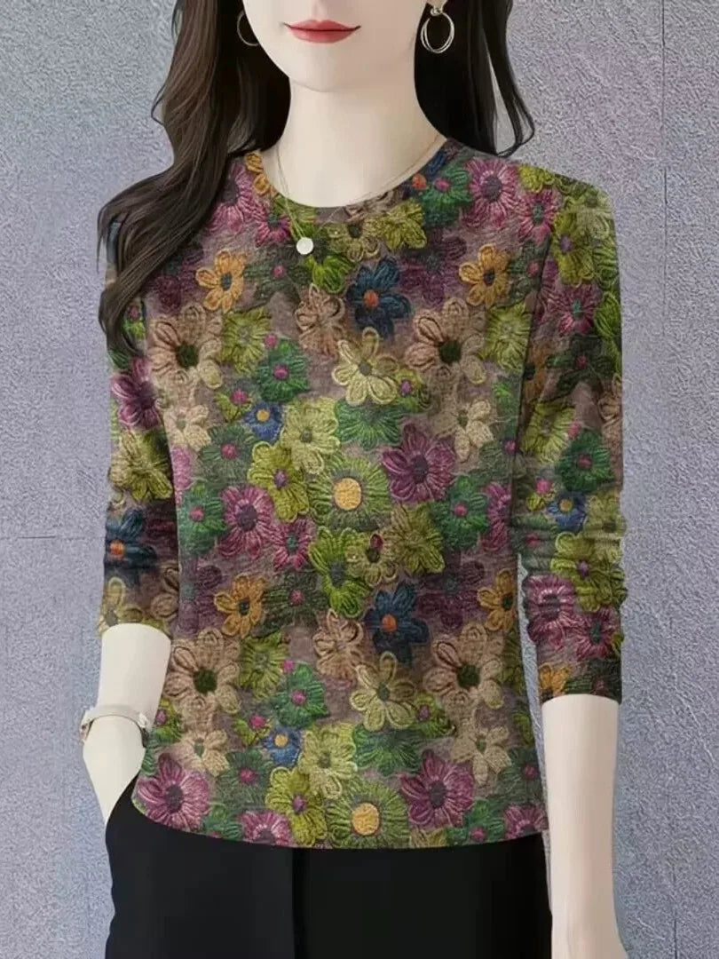 Fashionable Long Sleeve round Neck Base Shirt Women's New Arrival Autumn Mommy Clothes Belly Cover Trendy T-Shirt Casual Style