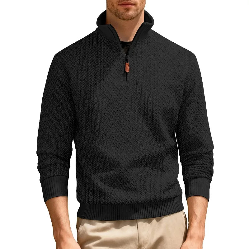 Men's Half Zip Knit Pullover Stand Collar Textured Sweatshirt Casual Top 2026
