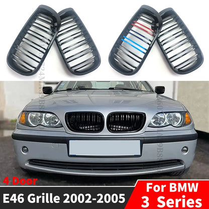 For BMW E46 2/4 Door  3 Series 2002 2003 2004 2005 318i 320i 325i 330i Grille Glossy Black Front Kidney Double Slat Grill Tuning