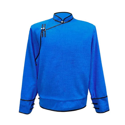 Modern Mongolian Ethnic Style Jacket Men's Stand Collar Shirt Outerwear Traditional Cultural Clothing Male Fashion