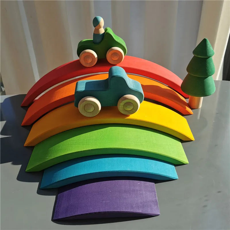 Wood Montessori Toys Rainbow Stacking Bridge Cars Matryoshka Dolls Forest Trees for Kids Educational Blocks Play