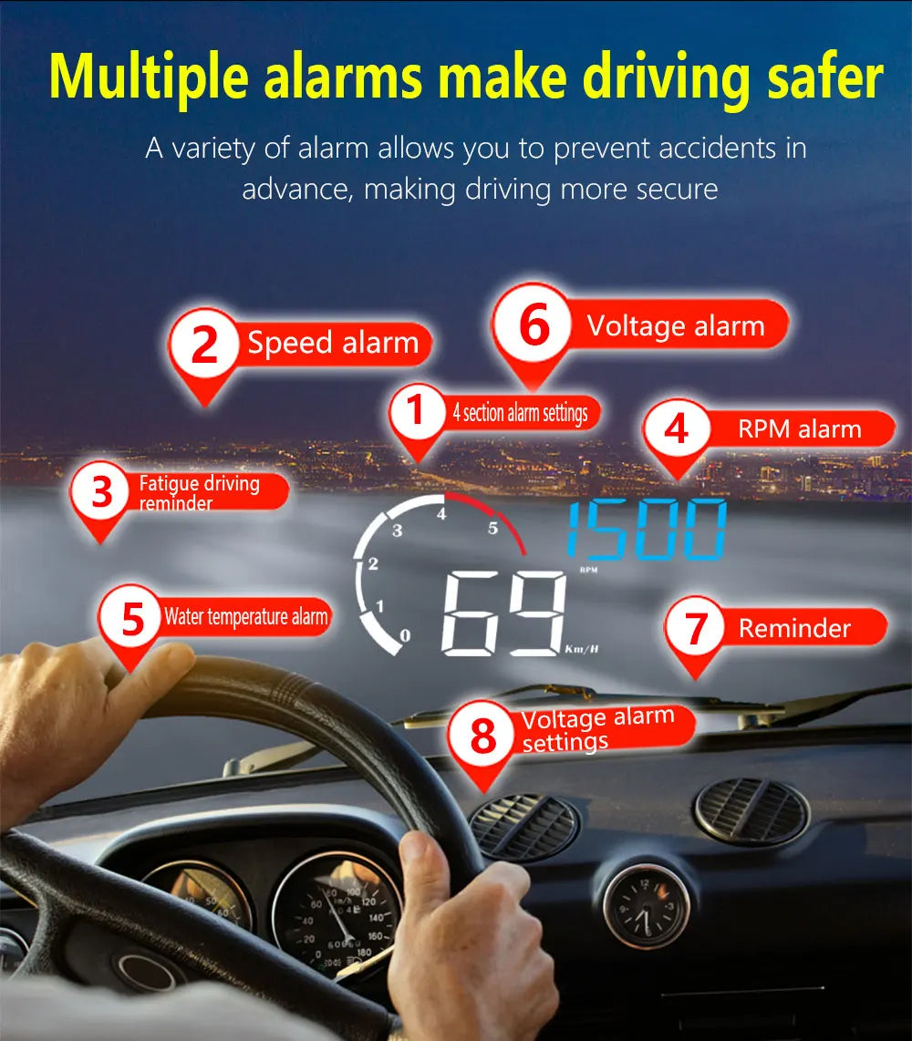 Car M10 Hud Display OBD2 HUD Head Up Display Km/H Speedometer Windshield Projection Overspeed Warning Digital On Board Computer