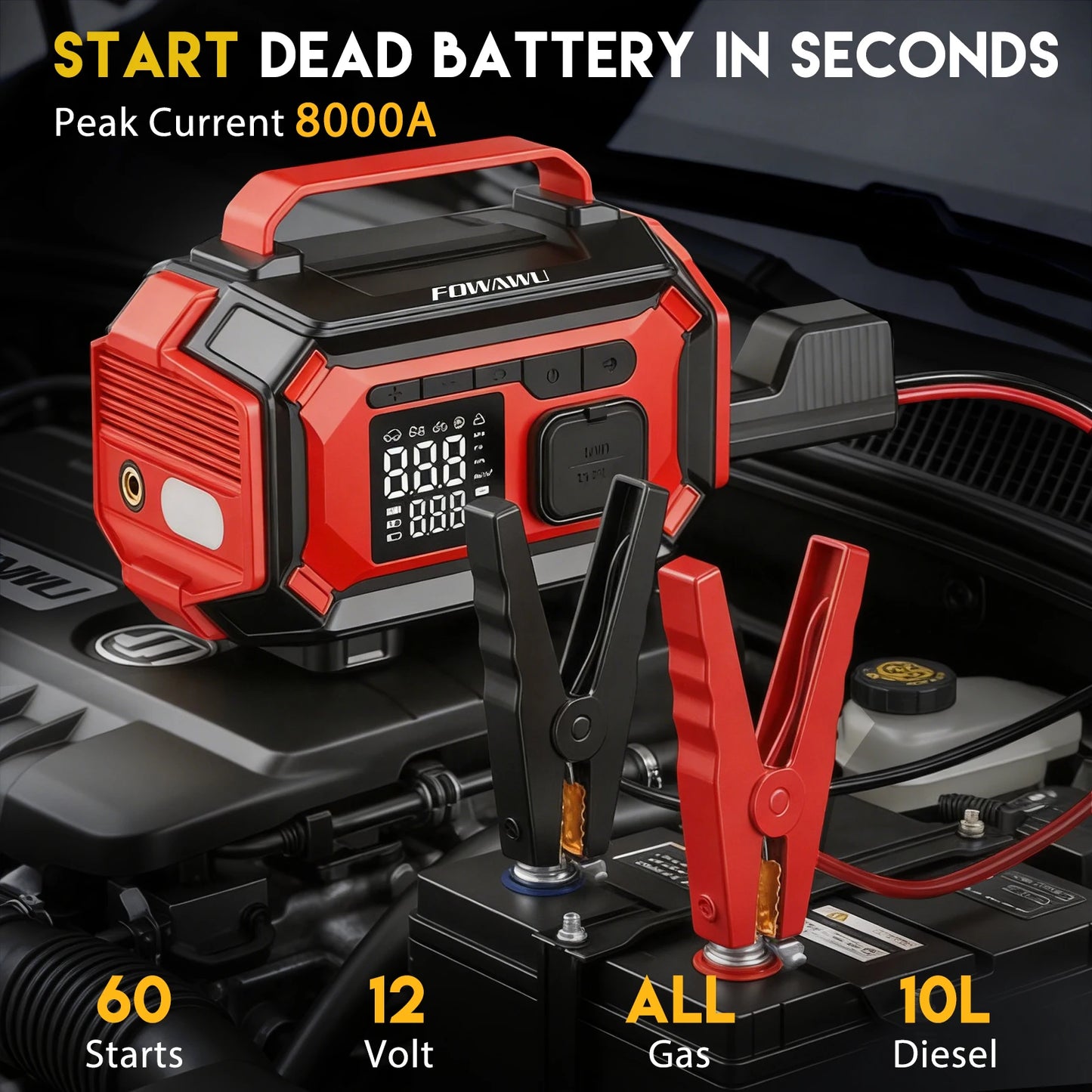 FOWAWU 8000A Jump Starter with Air Compressor, Car Battery Jumper Starter Power Bank