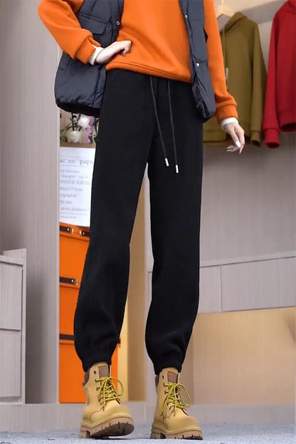 Winter Thickened and Padded Corduroy Pants Women 2023 New Women's Loose Bunched Feet Harlan Pants Women