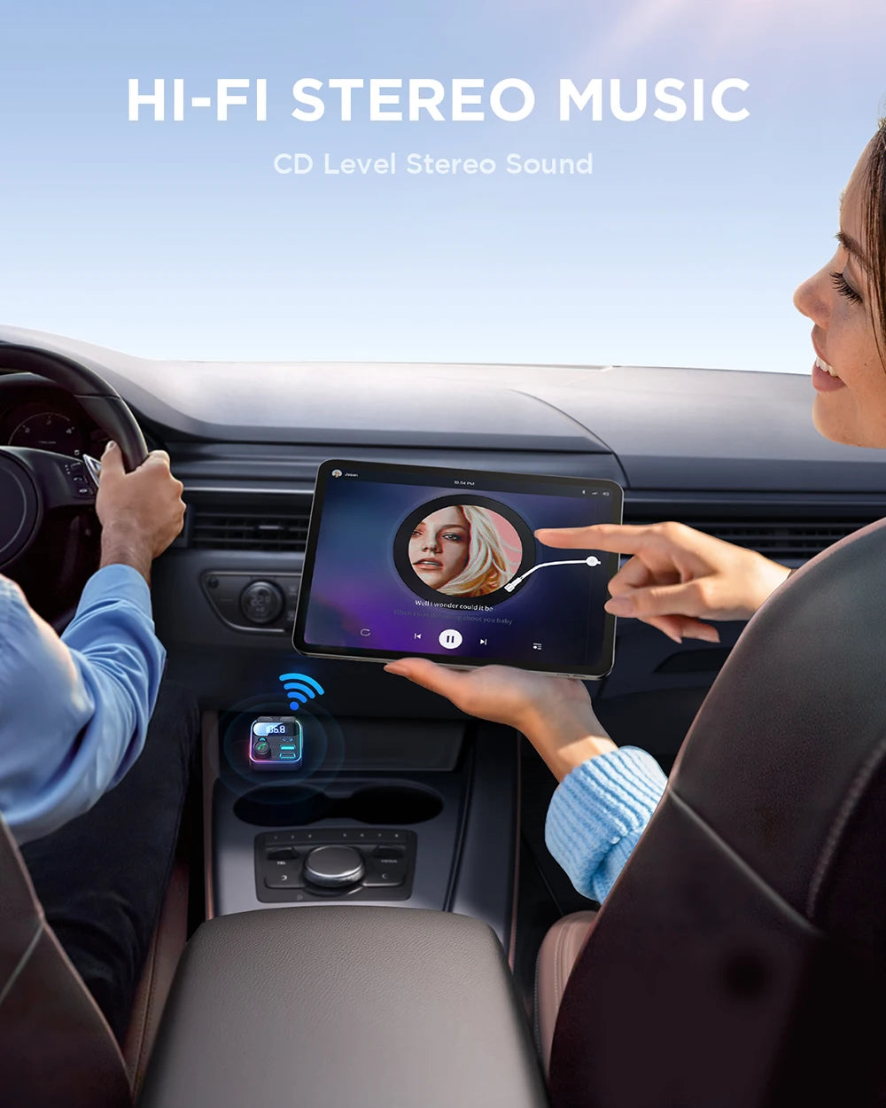 JOYROOM 81W Bluetooth 6.0 Car FM Transmitter Dual Mics PD&QC 3.0 Car Fast Charging Charger Adapter U Disk Hands-Free Calling