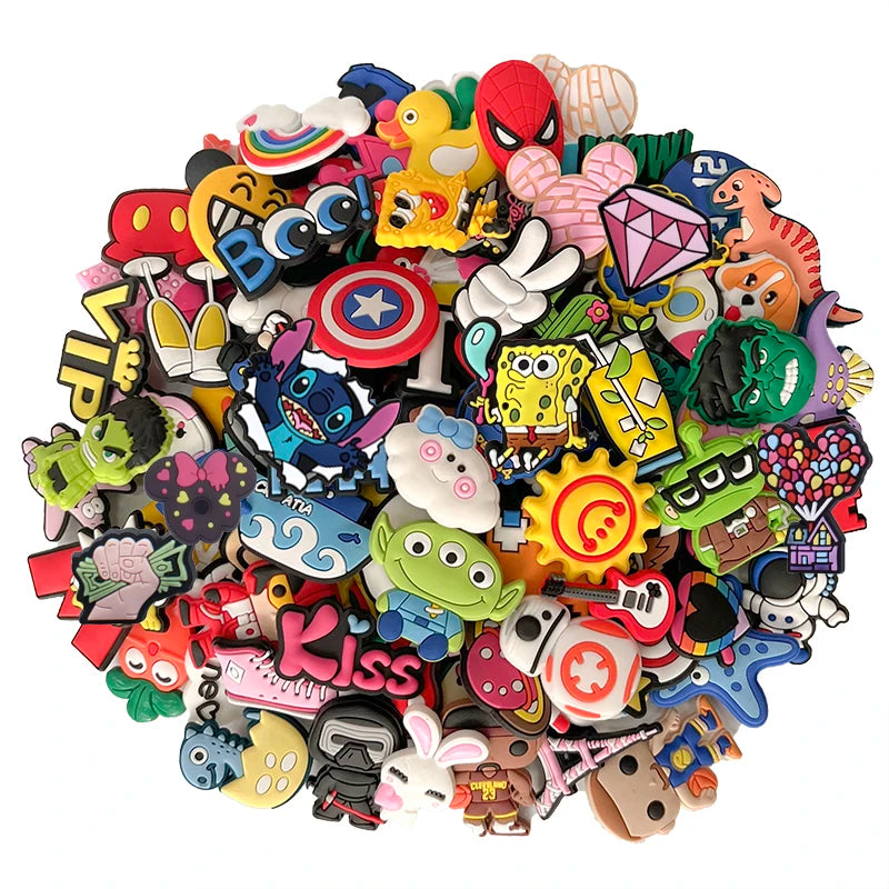 30-200PCS Random Cartoon Shoe Charms For Bubble Slides Clogs Sandals Crocs, Shoes Decrations Accessories Buckle For Kids Gifts