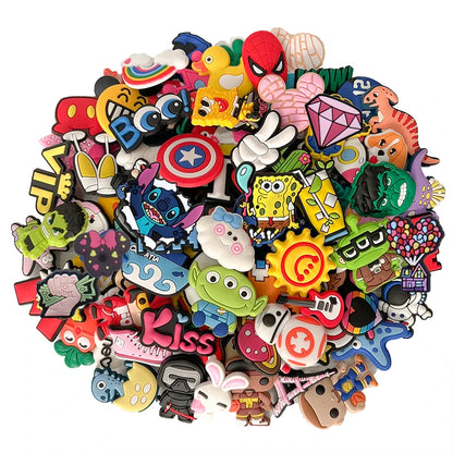 30-200PCS Random Cartoon Shoe Charms For Bubble Slides Clogs Sandals Crocs, Shoes Decrations Accessories Buckle For Kids Gifts