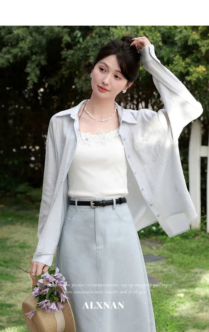 ALXNAN White Tank Tops Women 3D Floral Design Elegant Square Neck Camisole Summer Casual Cotton Female Sleeveless Tops L62833