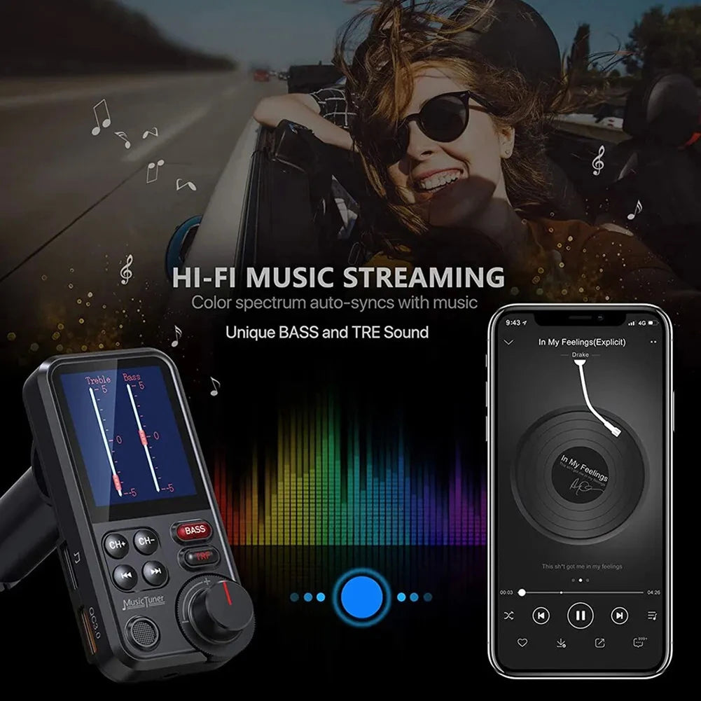 1.8 Inch Music Player QC3.0 Charging Bluetooth-Compatible Handsfree Car Radio Quick Charge Adapter Car Wireless USB Fast Charger