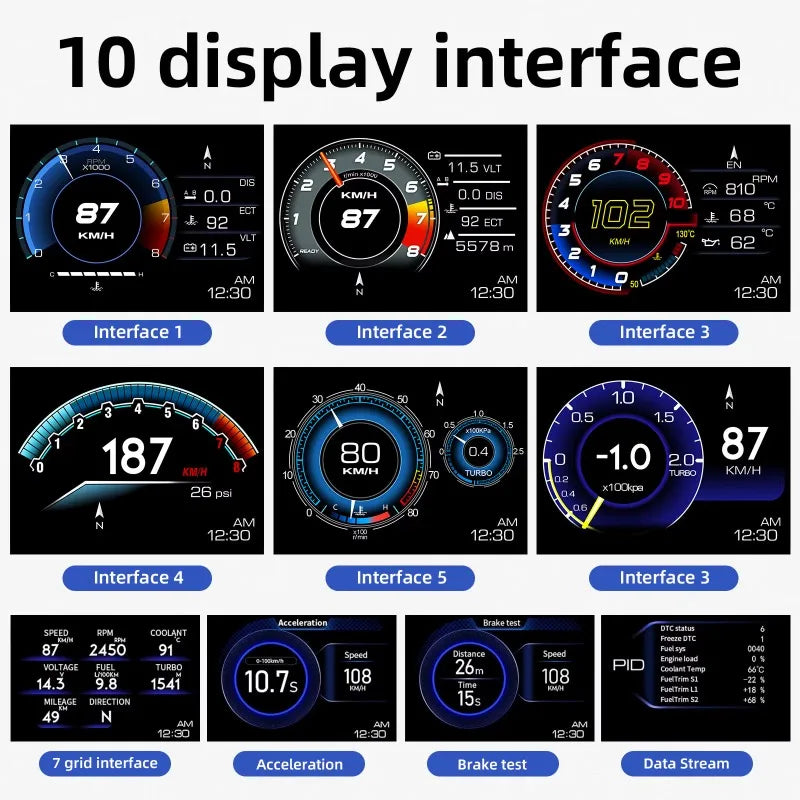 OBD2 Car Head Up Display HUD Smart Car Water & Oil temp Turbo RPM Gauge Digital Odometer Security Alarm Auto Meter