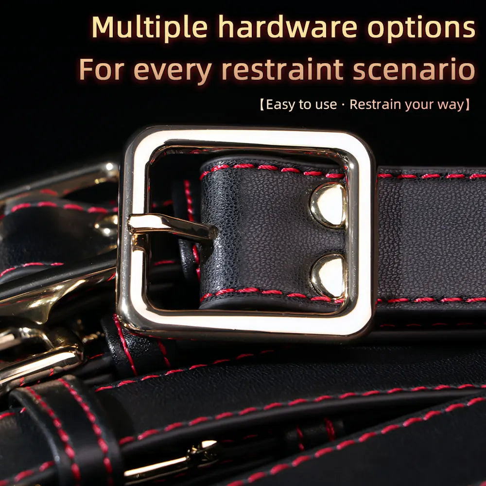 QKKQ Microfiber Leather Body Binding Belt Erotic Set Chest Restraint Bandage Handcuffs Wrist Thigh Strap BDSM Slave Couple Games