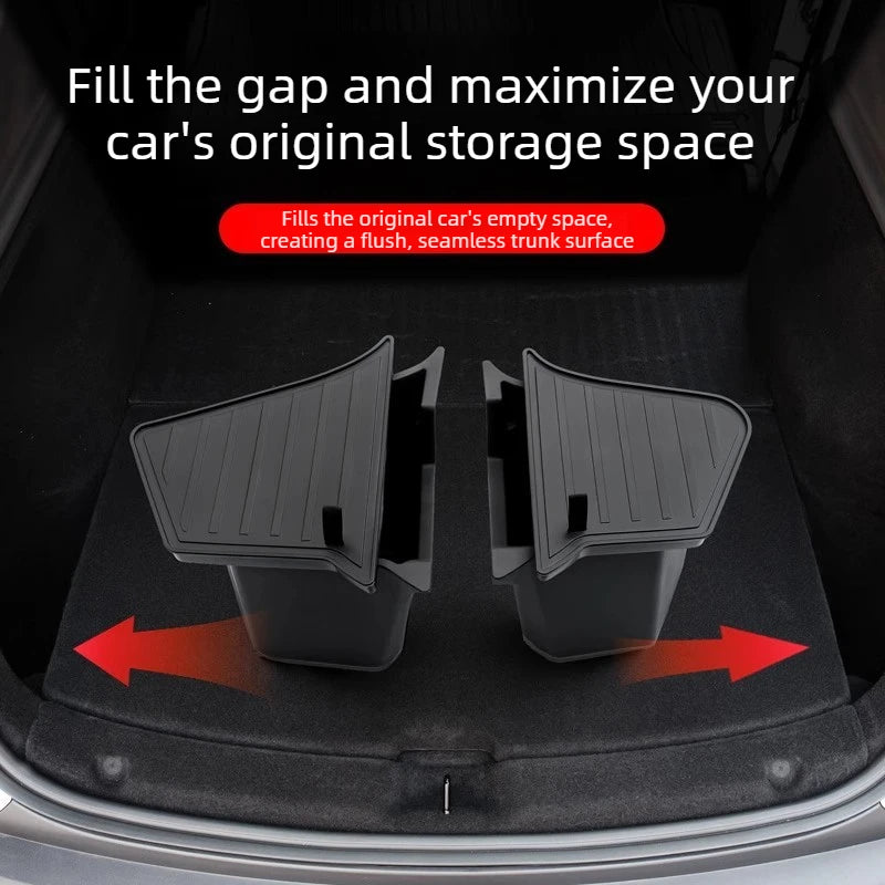 For Tesla Model Y Juniper 2025 2026 Launch Trunk Side Storage Box Boot Organizer Flocked TPE Mat Anti-dirty Travel Accessories