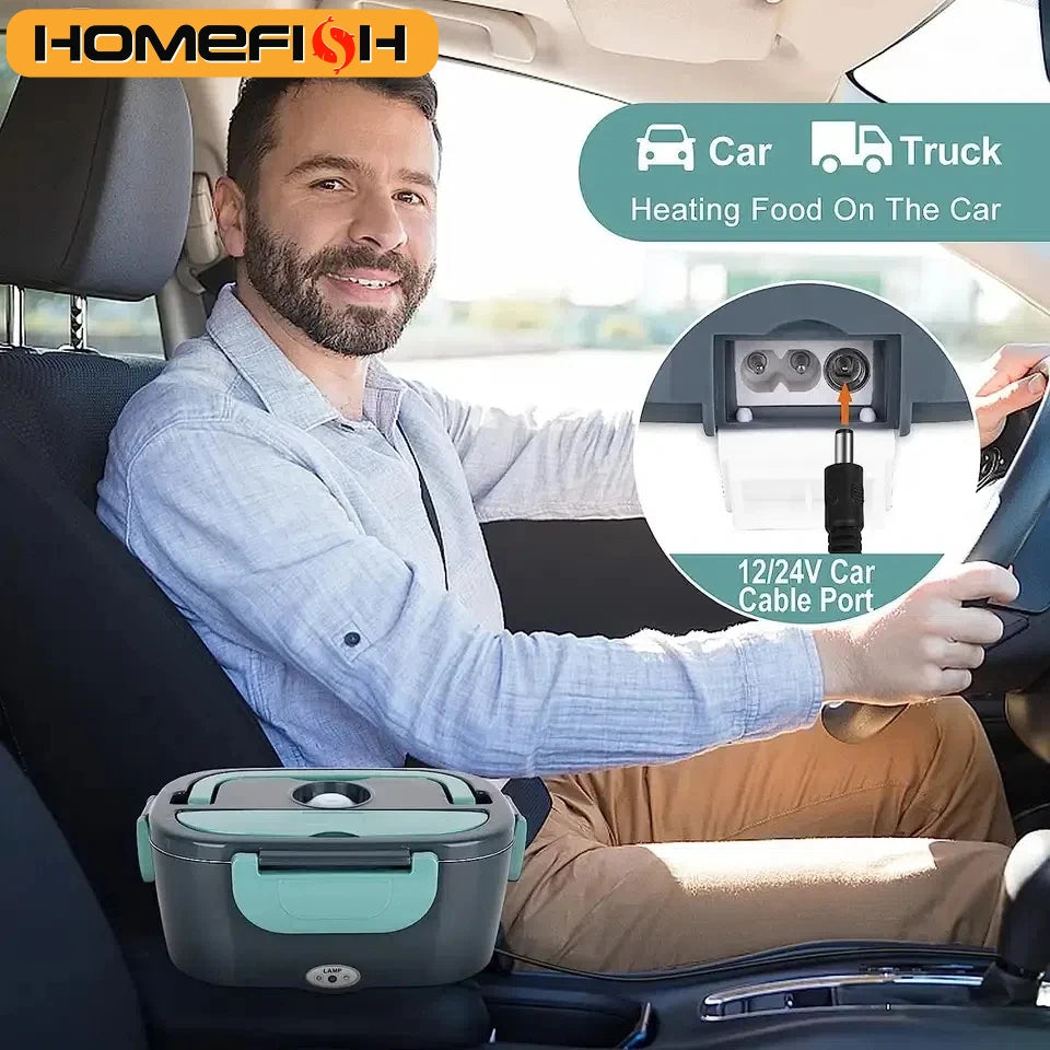 HOMEFISH 1.5L Electric Lunch Box 60W Speed Heating Car Or AC Heating Travel Office Home Use Gift Knife And Insulated Handbag