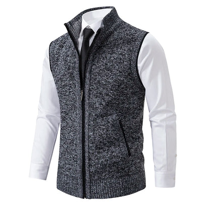 Vest Men's Knitted Sleeveless Sweater Wool Velvet Zipper Cardigan Turn-down Pullovers Turtleneck Sweatercoat Knit Waistcoat