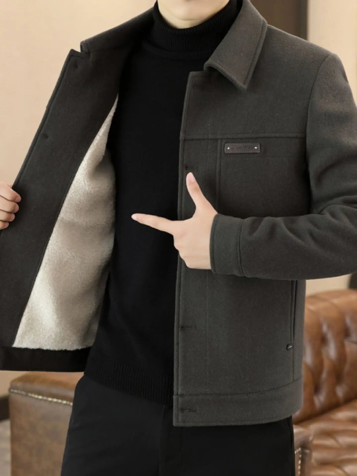 Woolen Men's Coat Autumn Winter New Style Korean Fashion Casual Lapel Versatile Warm Outerwear Handsome