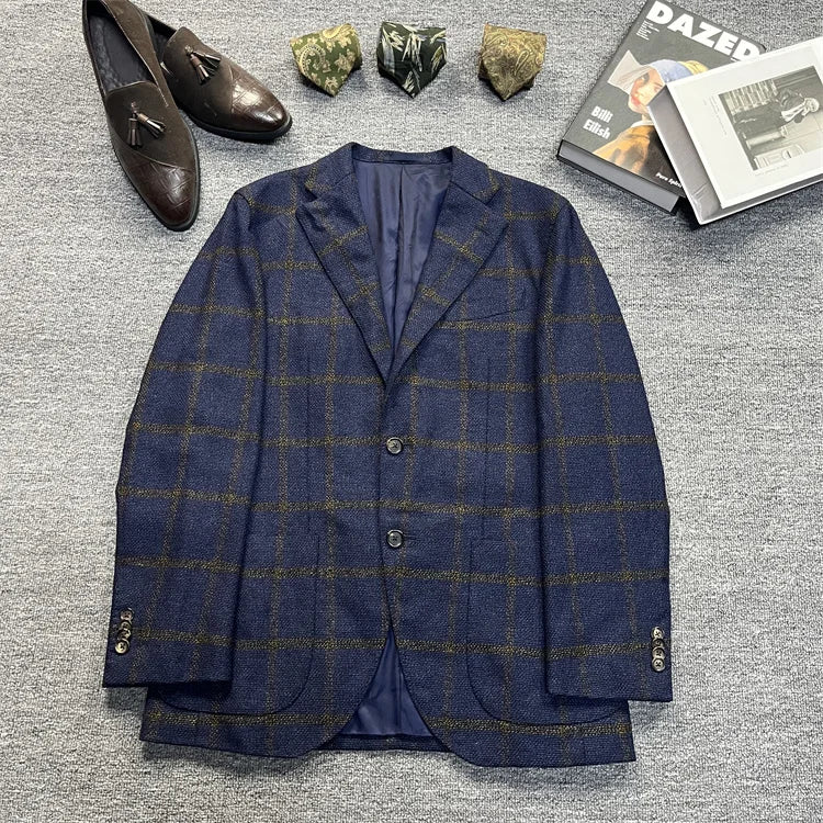 Vintage Unisex Woolen Suit Jacket Simple Casual Plaid Retro Style Warm Windproof Interview Commuting Business Casual Wear