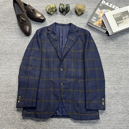 Vintage Unisex Woolen Suit Jacket Simple Casual Plaid Retro Style Warm Windproof Interview Commuting Business Casual Wear