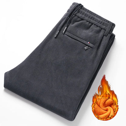 New Men's Winter Thicken Warm Classic Straight Business Fleece Thermal Trousers Brand Clothes Corduroy Plush Velvet Casual Pants