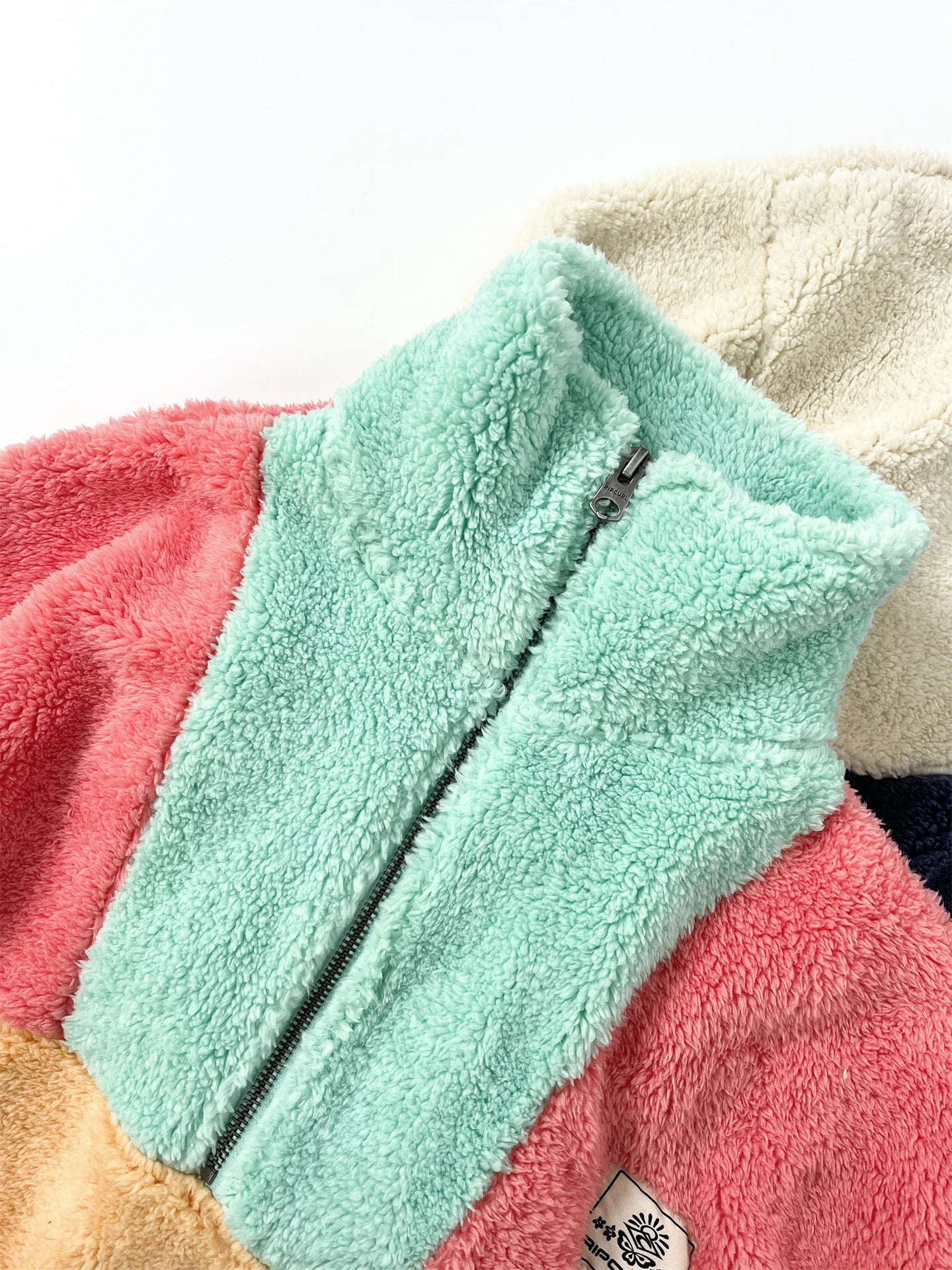 Australian Single Surfing Wind Women's Fleece Sweatshirt Coat Half Zipper Warm Fluffy Hoodie Jacket Color Block Casual Style