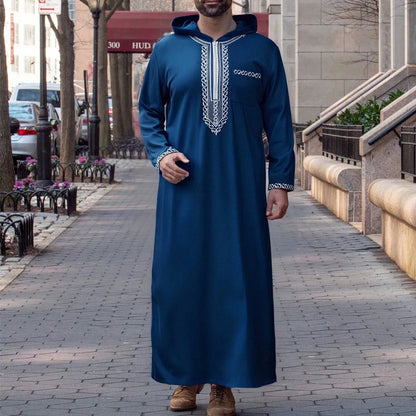 2026 Islamic Muslim Arab Men's Robe Long Sleeve Embroidered Standing Collar Arab Robe Ethnic Costume