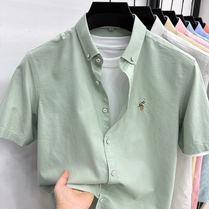100% Pure Cotton Men's Short Sleeved 2026 New Brand Embroidered Trendy Shirt for Men's Casual Summer Wear
