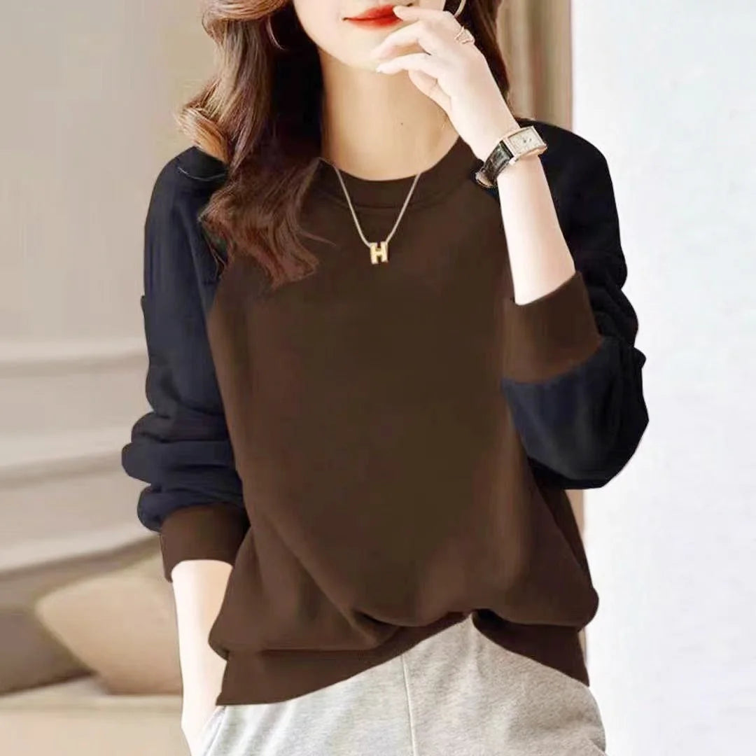 Fashionable Long Sleeve Pure Cotton Color Block Hoodie Women's Spring Autumn Casual Slimming Top Breathable Comfortable Stree...