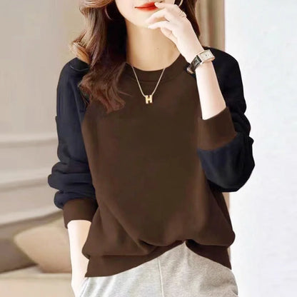 Fashionable Long Sleeve Pure Cotton Color Block Hoodie Women's Spring Autumn Casual Slimming Top Breathable Comfortable Stree...