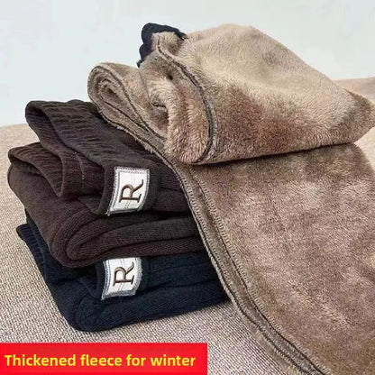 Autumn Winter Thickened Fleece Harlan Pants Women's Loose Casual Straight Leg Pants with Pockets Polyester Fiber Long Trousers