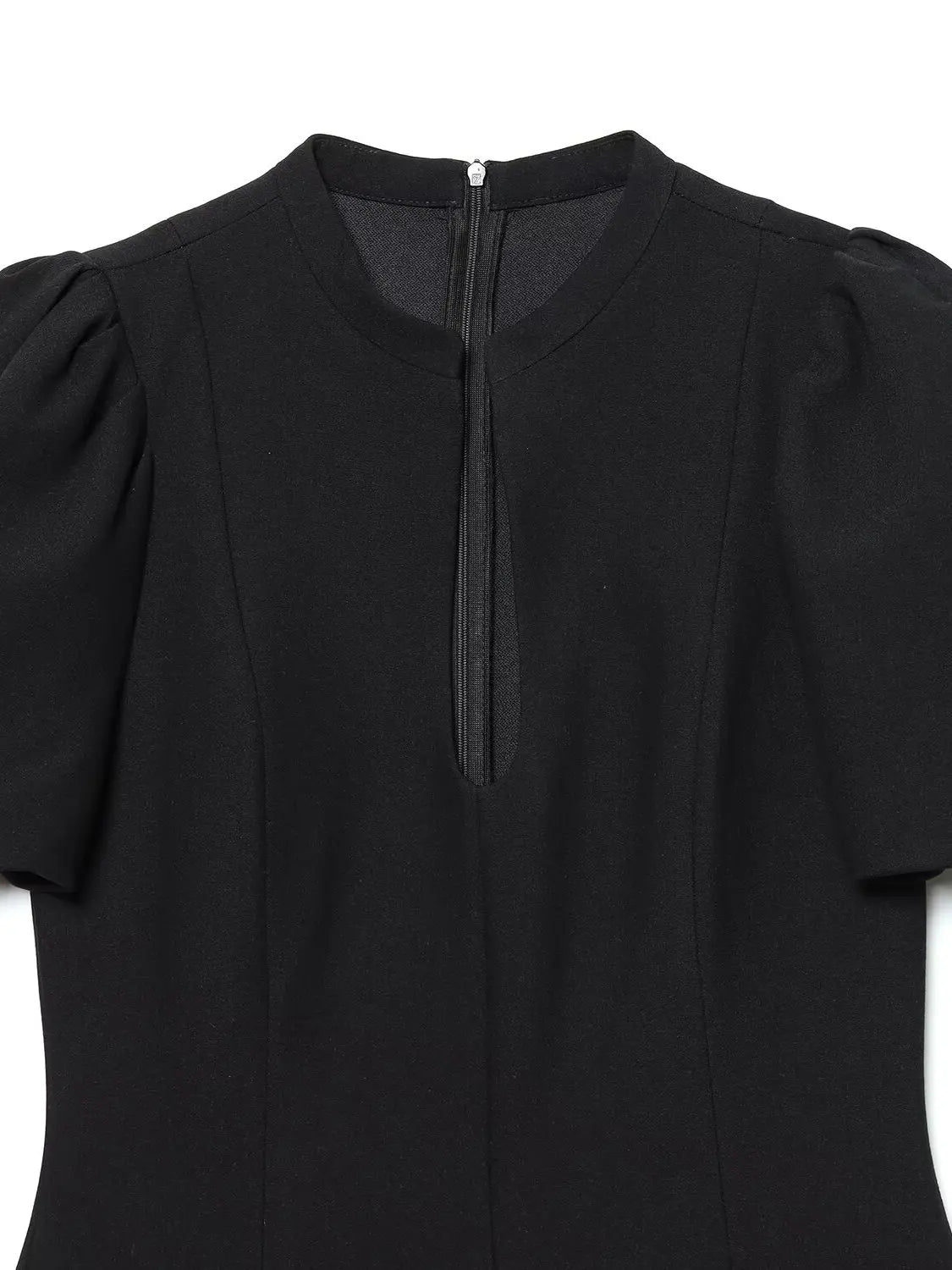 ZARK Fashionable round Neck Bubble Sleeve Short Dress Polyester High Waist Skirt for Women City Commuting Casual Wear Zipper ...