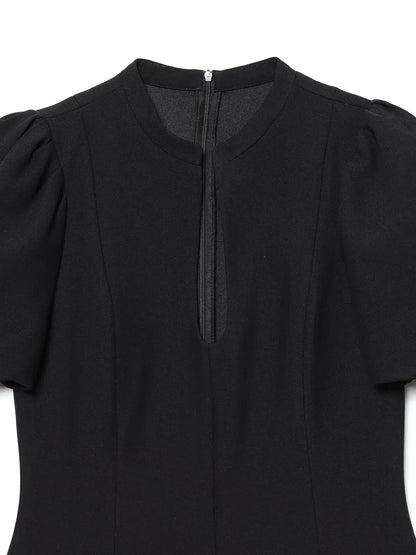 ZARK Fashionable round Neck Bubble Sleeve Short Dress Polyester High Waist Skirt for Women City Commuting Casual Wear Zipper ...
