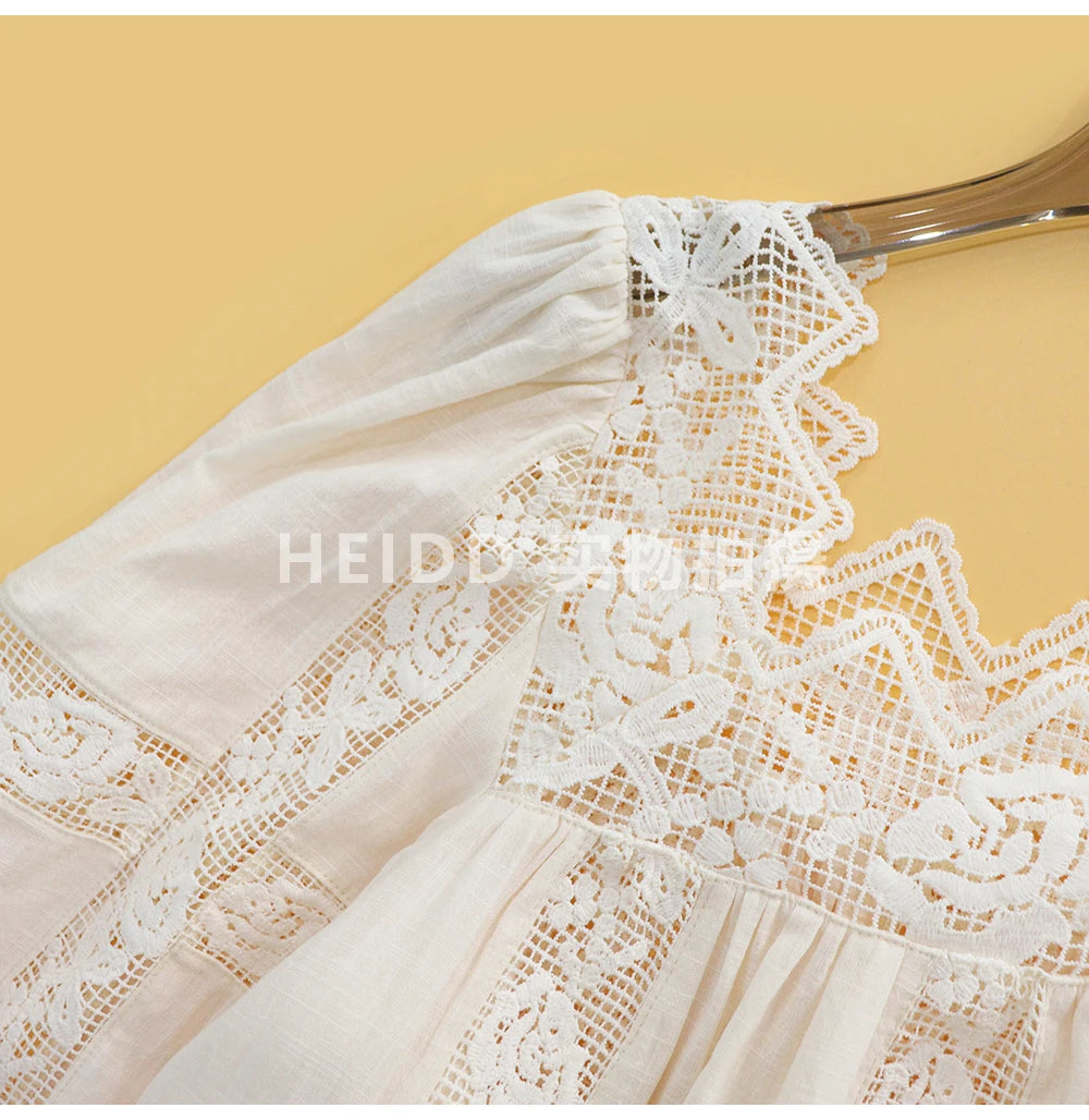 HEIDD Gentle Wave Collar Embroidered Heavy Work Loose Shirt Women's Spring 2026 Breathable Long Sleeve Cotton Gentle Style