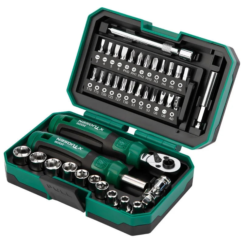 40 Piece Ratchet Wrench And Screwdriver Comprehensive Set High Hardnes Swear Resistant Durable