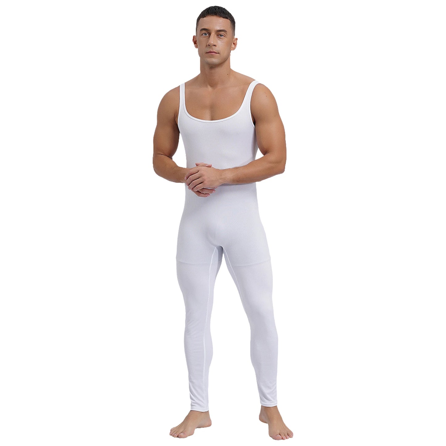 Mens Athletic Jumpsuit Square Neck Sleeveless Leotard Ribbed Striped Tank Unitard Wrestling Singlet Workout Yoga Bodysuit Romper